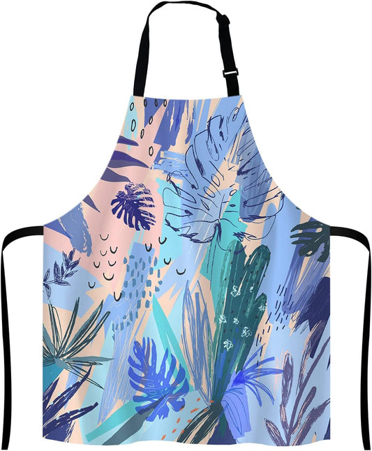 Watercolor Tropical Flower Bib Apron with Adjustable Neck for Men Women,Suitable for Home Kitchen Cooking Waitress Chef Grill Bistro Baking BBQ Apron