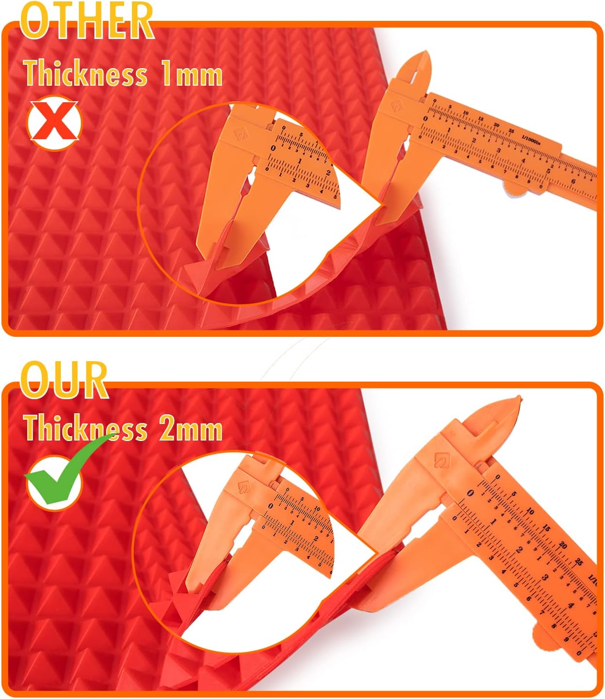 Silicone Baking Mat Red Pyramid Non Stick Bacon Microwave Tray Pastry Mats Red BBQ Grill Mat Baking Supplies oven Liners For Bottom Of Oven - 16 X 11''Silicone Mats For Kitchen Counter 1 Pack