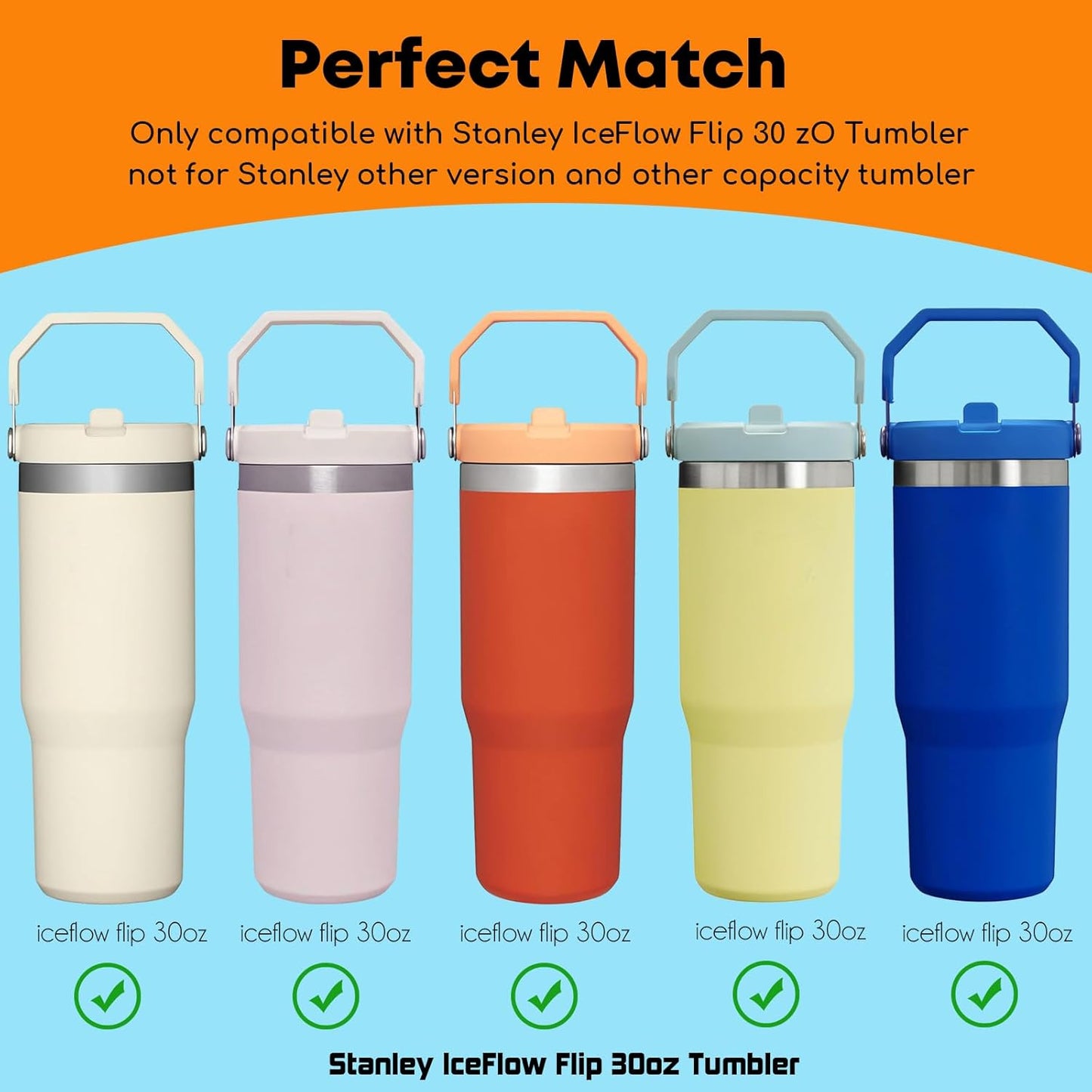 ALINK Stainless Steel Straws Compatible with Stanley Iceflow 30oz Flip Tumbler, 6 Pack Reusable Metal Straws for Stanley Ice Flow 30oz Cup Lid Only, Plus Straw Cleaner Brush