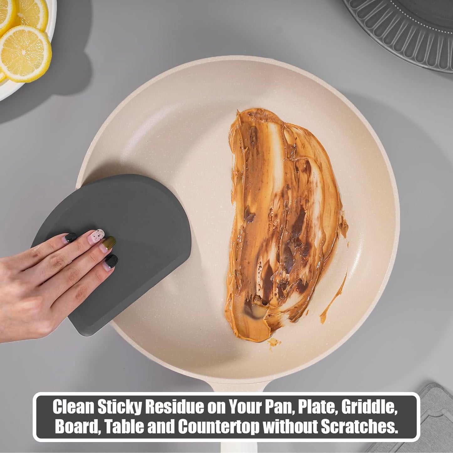 Silicone Dough Scraper with Stainless Steel Sheet, Curved Edge Flexible Bowl Scraper for Baking, Food Grade Silicone Bench Scraper for Sourdough Bread Proofing Basket, 5.98"×4.3", Dark Gray, SAPID