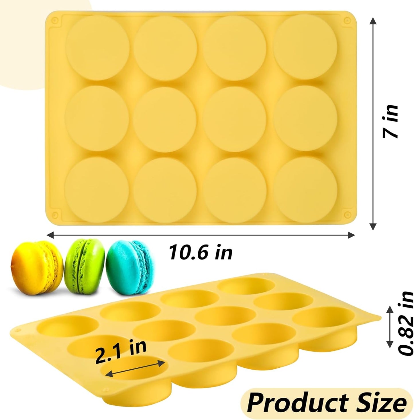 Round Chocolate Cookie Silicone Molds, New Size 12-Cavity Cylinder Chocolate Cover Cookie Silicone Molds for Candy Mini Cakes Jelly Baking (Yellow)