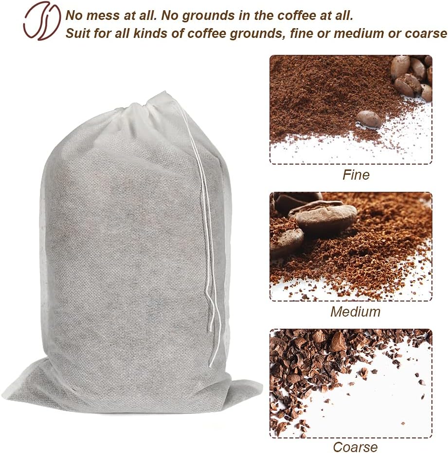 50pcs No Mess Large Cold Brew Bags, 8x12 inch Disposable Coffee Filter Bag Fine Mesh Hops Brewing Drawstring Pouches for Iced Coffee