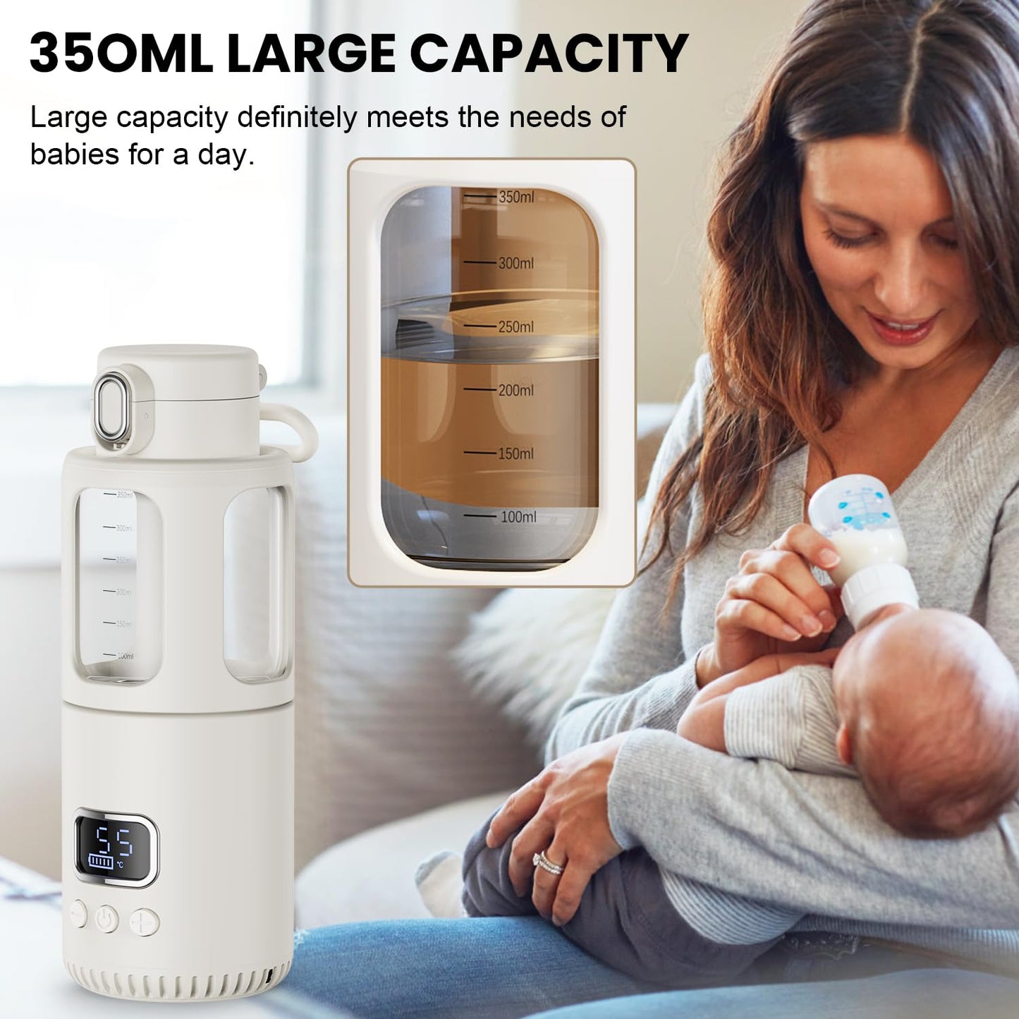 Dollox Portable Bottle Warmer for Travel 12oz Large Capacity Baby Portable Water Warmer for Formula, Breastmilk, Milk, 10000mAh, Wireless, Fast Heating Suitable for Baby Outdoor Travel, Car, Airplane