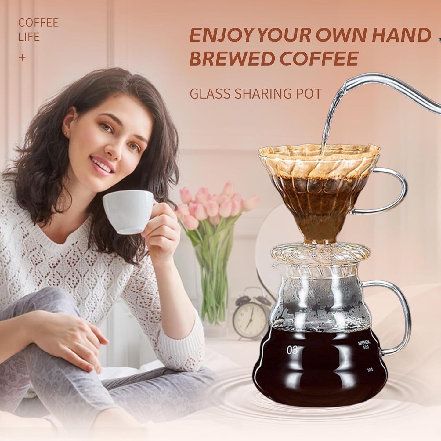 Glass Coffee Server for Drip Coffee Maker, Standard Glass Coffee Carafe, Coffee Pot with Lid, Clear, 01 360ml(12oz)