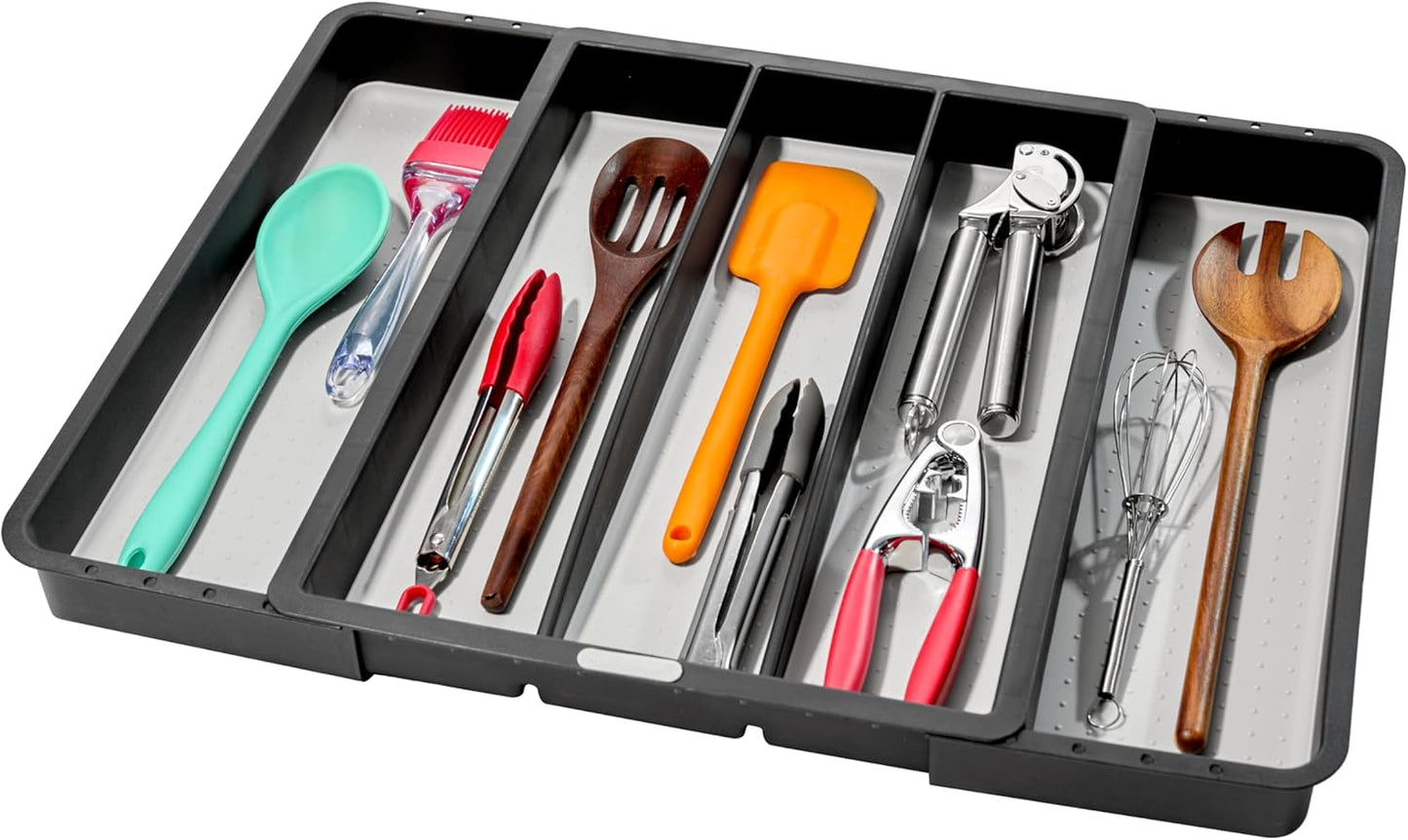 madesmart Expandable Utensil Tray - Granite| CLASSIC COLLECTION| 5-Compartments | Kitchen Organizer | Soft-Grip Lining | Easy to Clean | BPA-Free