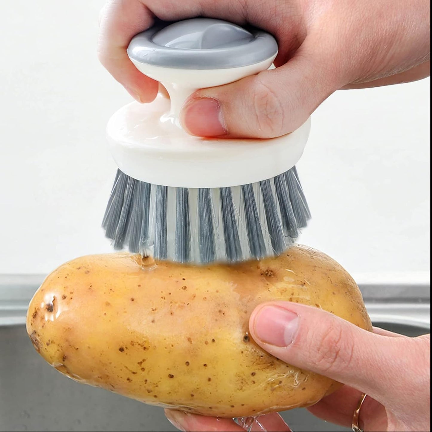 Dish Scrub Brush,Ergonomic Grip Palm Brush,Kitchen Scrub Brushes for Cleaning, Dish Scrubber with Stiff Bristles for Sink, Pots, Pans (2P Grey)