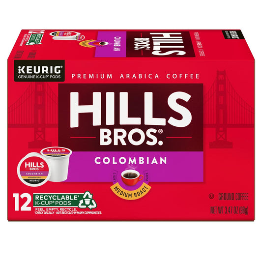 Hills Bros. Colombian Blend Keurig K-Cup Pods for Keurig Brewers – Medium Roast Premium Arabica Blend, Kosher – 1 Pack of 12 Single Serve Pods