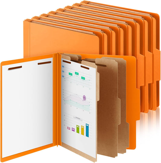 12 Pcs Classification Folders Letter Size, Back to School Supply for Teacher, Student, 3 Dividers Pressboard File Folder Bulk with 2 Fasteners, 3.5 Inch Expanding File Organizer (Orange)