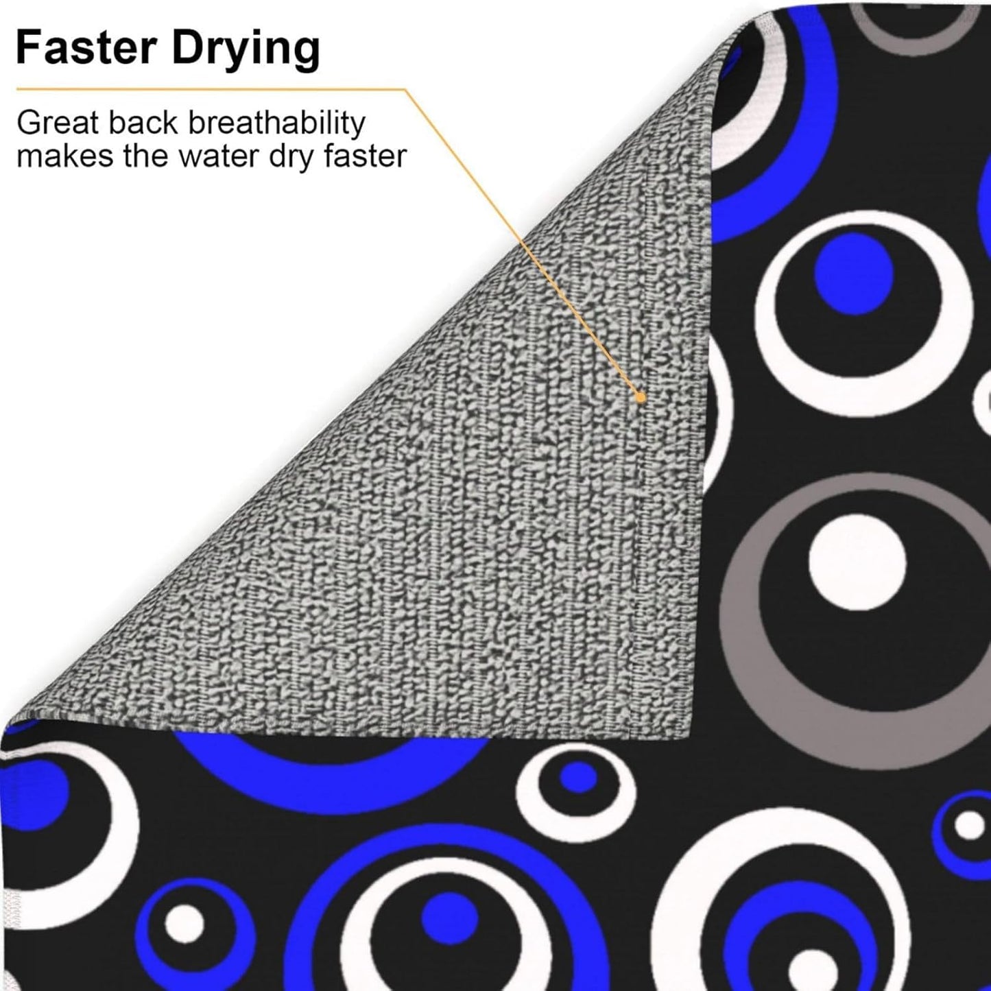 Blue Black White Geometric Circle Dish Drying Mat for Kitchen Counter, 16" x 18" Absorbent Microfiber Drying Pad for Dishes, Modern Decor Kitchen Mat, Foldable, for Sink, Dining Area, Small Appliances