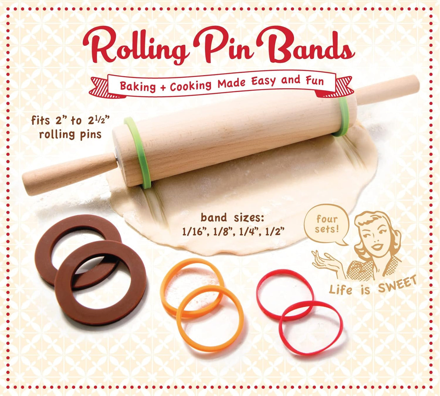 Talisman Designs Silicone Rolling Pin Bands | 8 Piece Set | Ensure Dough Thickness | Baking Accessories | Rolling Pin Thickness Rings