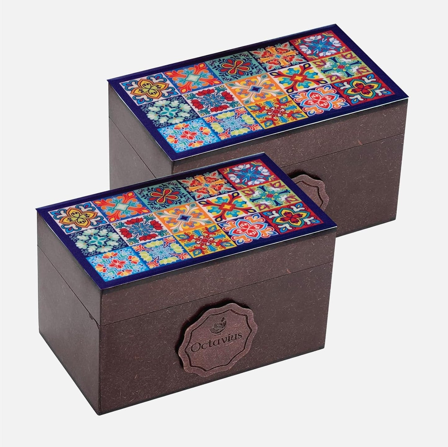 Octavius Assorted Tea Gift Set | 6 Assorted Black & Green Teas | 30 Teabags | Wooden Tea Sampler Pack w/Tile Motif Design | Pack of 2 | Mothers Day Tea Gift Box