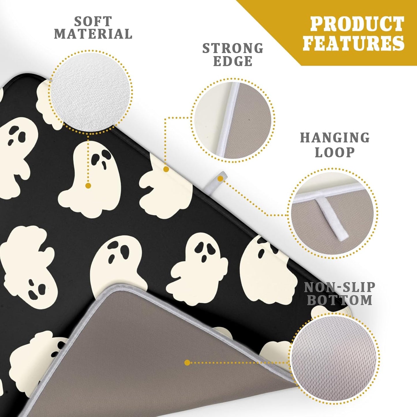 Halloween Ghost Dish Drying Mat 16X18 Inch Spooky Halloween Drying Mat for Kitchen Counter Black White Absorbent Microfiber Reversible Dishes Pad Dish Drainer Mat for Halloween Kitchen Accessories