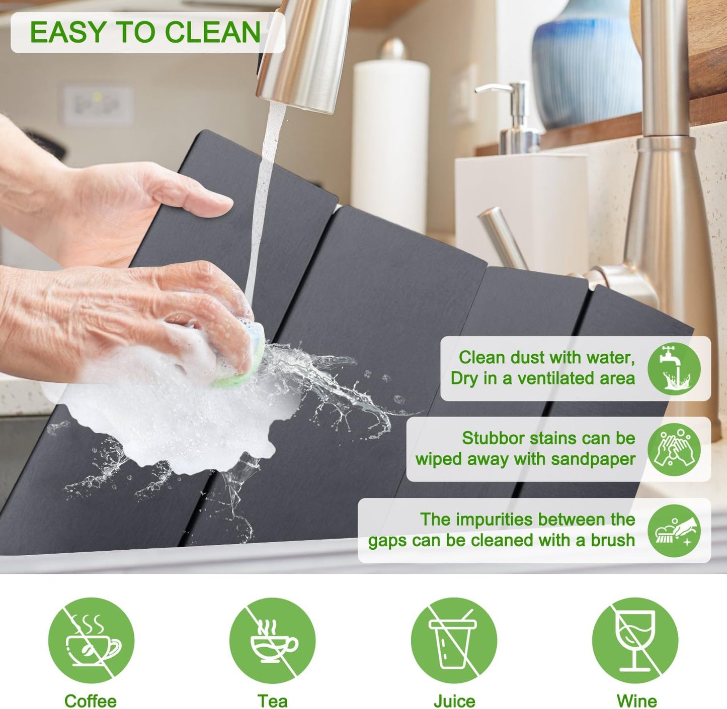 Large Dish Drying Mat for Kitchen Counter,24"×16"Fast Dry Pad Absorbent Countertop Mat, Heat-resistant Mat,Diatomaceous Earth Mats,Gray