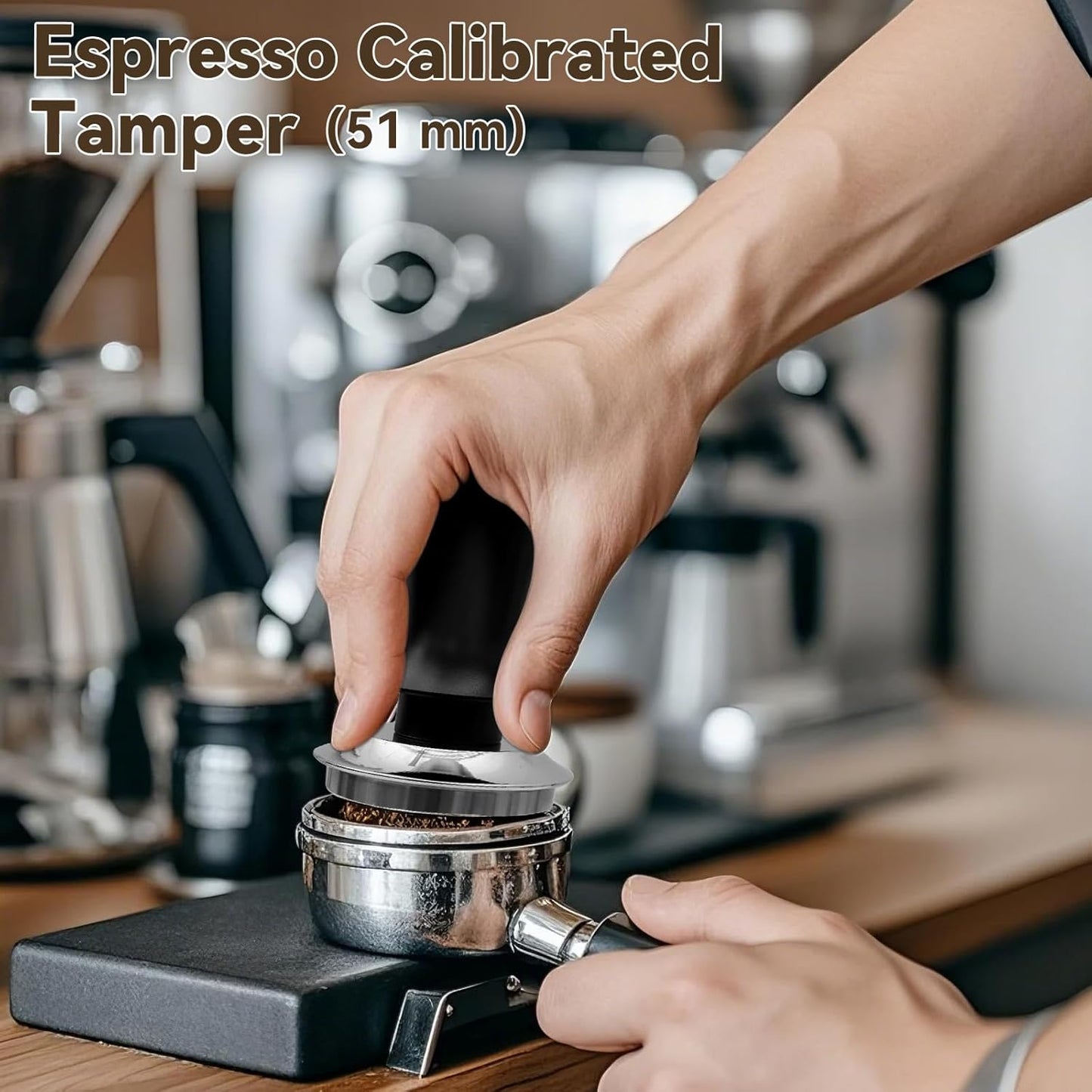 53mm Espresso Tamper Set, Barista Tools Kit for Coffee Machine, Spring-Loaded 304 Stainless Steel Base 30lbs Coffee Calibrated Tamper and Distributer for Enjoying cafes Home Office hotels(53mm)