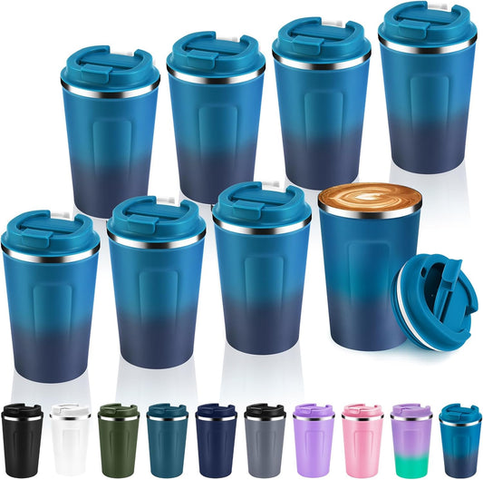 Volhoply 12 oz Double Wall Insulated Vacuum Travel Coffee Mug with Flip Lid Bulk 8 Pack,Reusable Stainless Steel Leak Proof Coffee Cup,Portable Thermal Tumblers for Hot & Cold Drinks(Dark Night,8 Set)