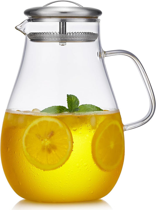 2000ML/68OZ Glass Pitchers with Lid for Hot and Cold Drinking, Heat Resistant Borosilicate Glass Pitcher for Tea, Juice, Milk, Cold Hot Beverages