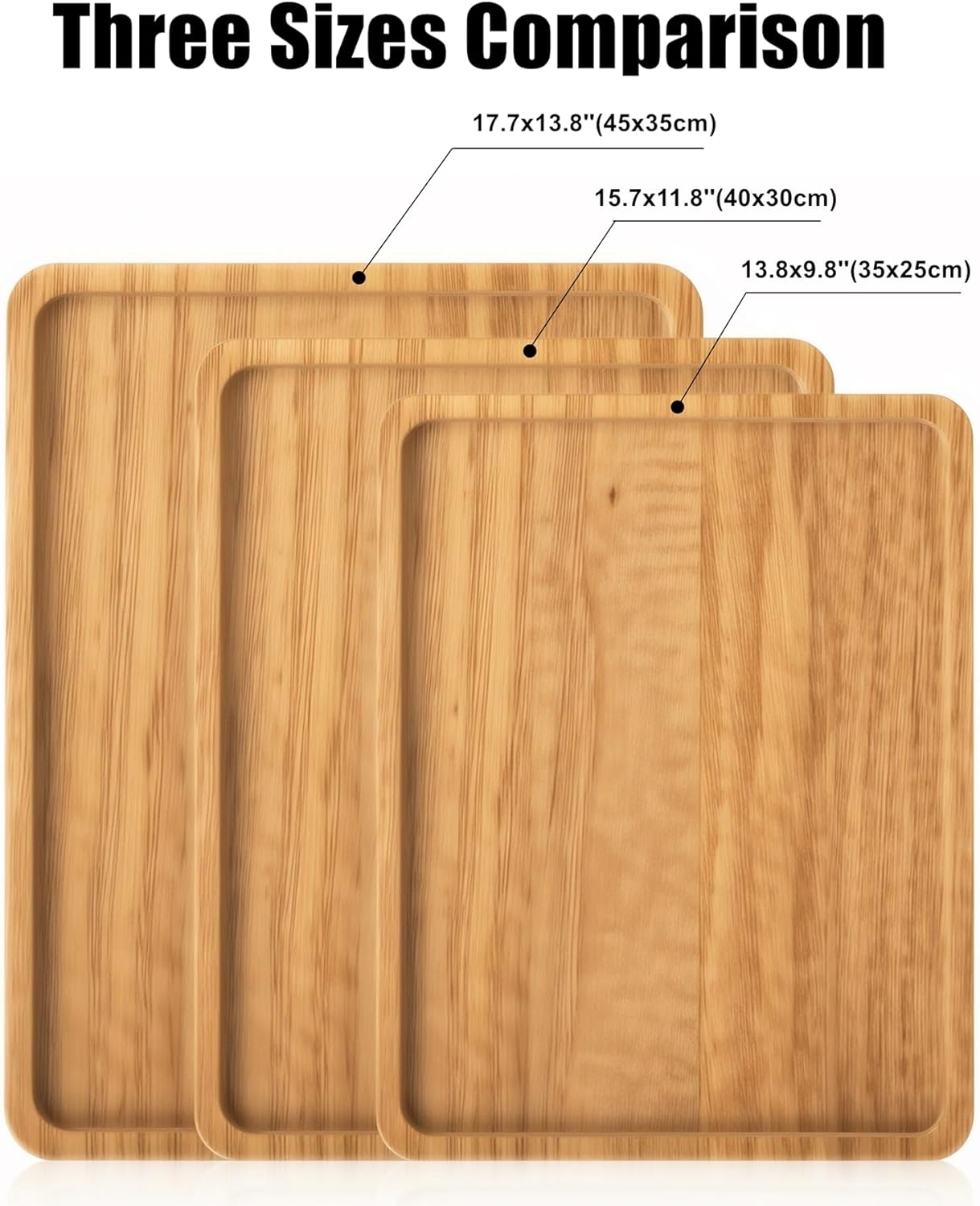 Wood Tray for Coffee Tea Extra Large Wooden Serving Tray for Food Fruit Snack Decorative Serving Platter, 17.7x13.8 Inches