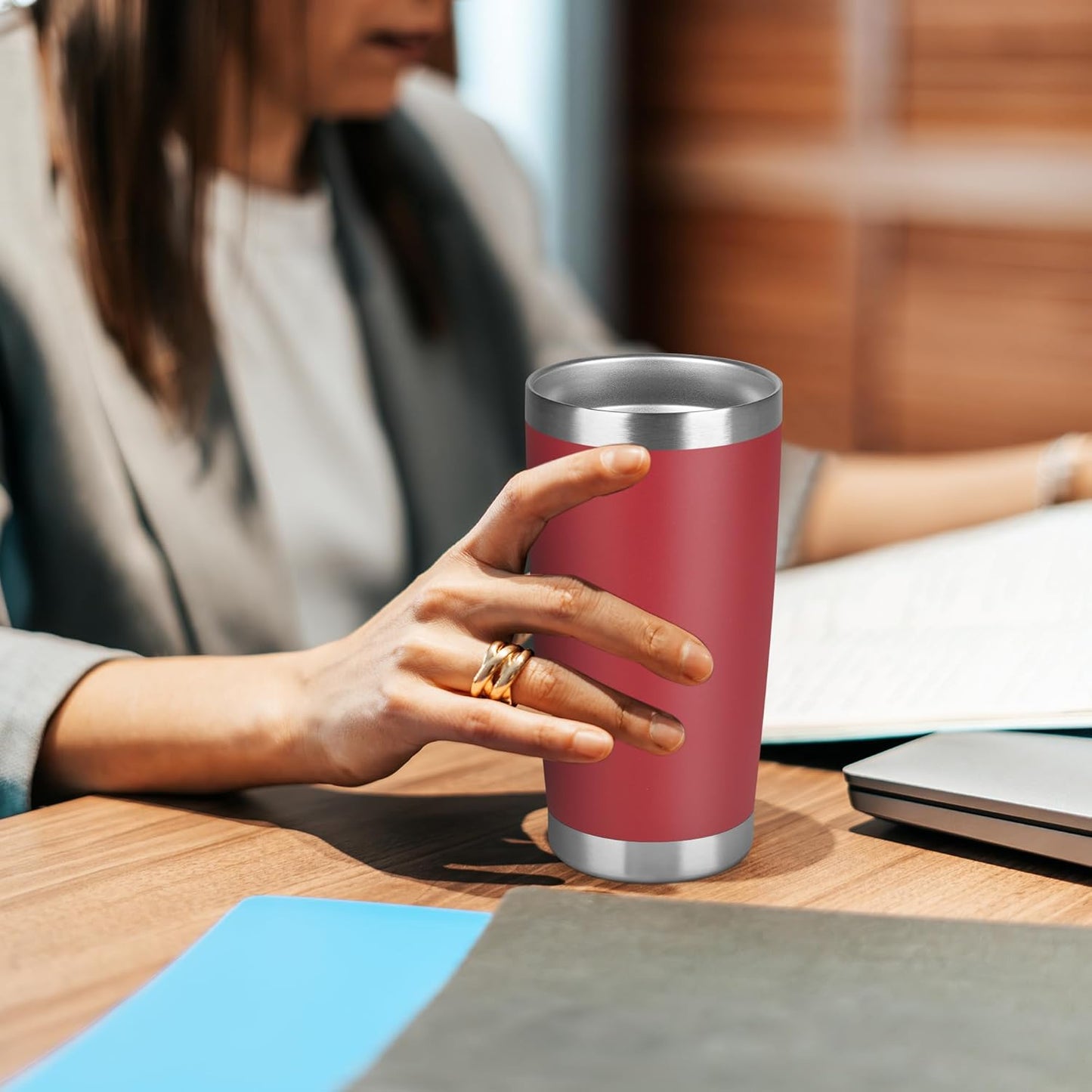 20 oz Tumbler Stainless Steel Tumblers Bulk with Lid Double Wall Insulated Coffee Tumbler Cups for Hot & Cold Drinks Powder Coated Travel Coffee Tumbler Mug Metal (Red, 6 pack)