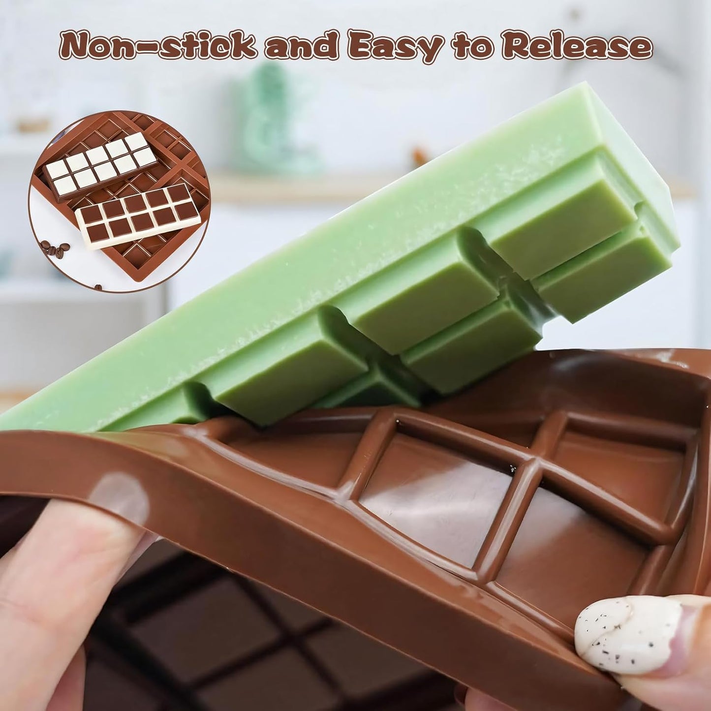 Chocolate Bar Mold, Silicone Dubai Chocolate Bar Mold, Non-Stick Chocolate Bar Molds, Deep Chocolate Bar Mold for Dubai Chocolate Bar Pistachio, Candy, Milk Chocolate Bar
