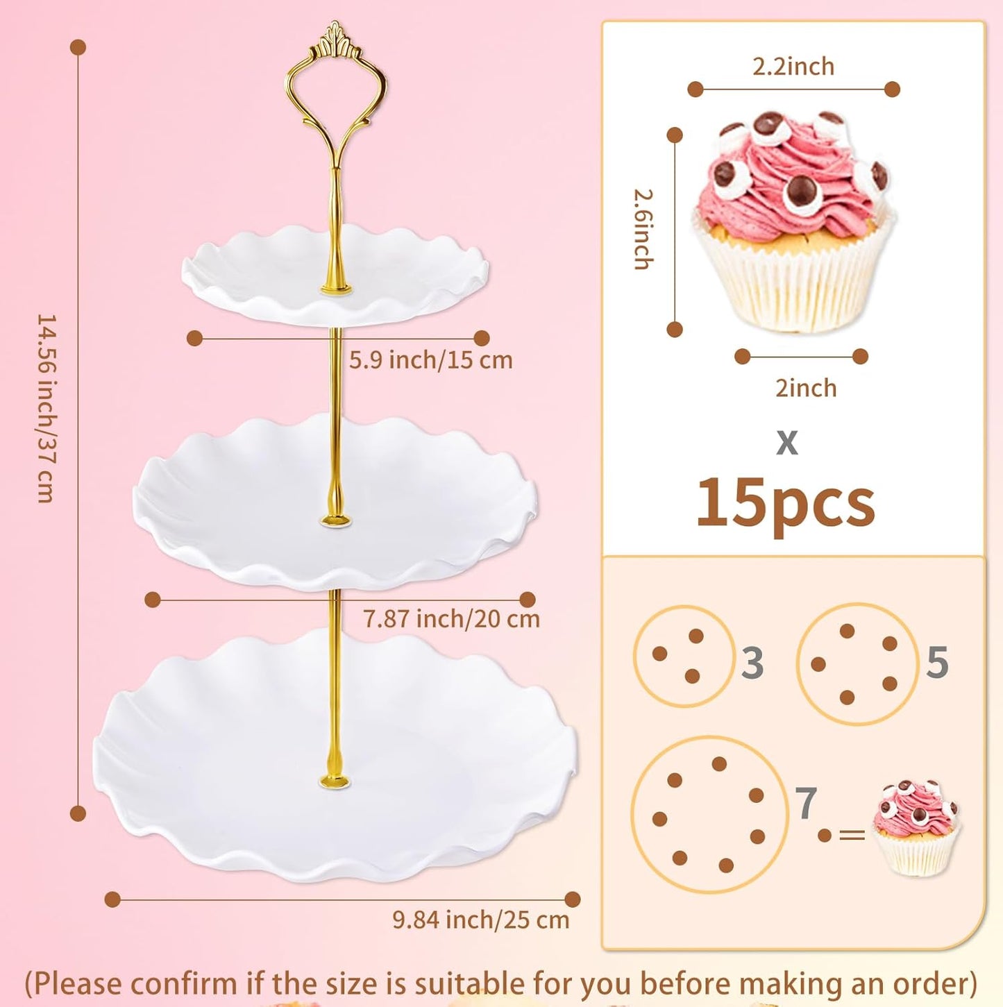 3 Tier Cupcake Stand Holder, Plastic Cup Cake Stand Towel with Tiered Serving Tray for Cupcakes, Donuts, Fruits and More, White (White)