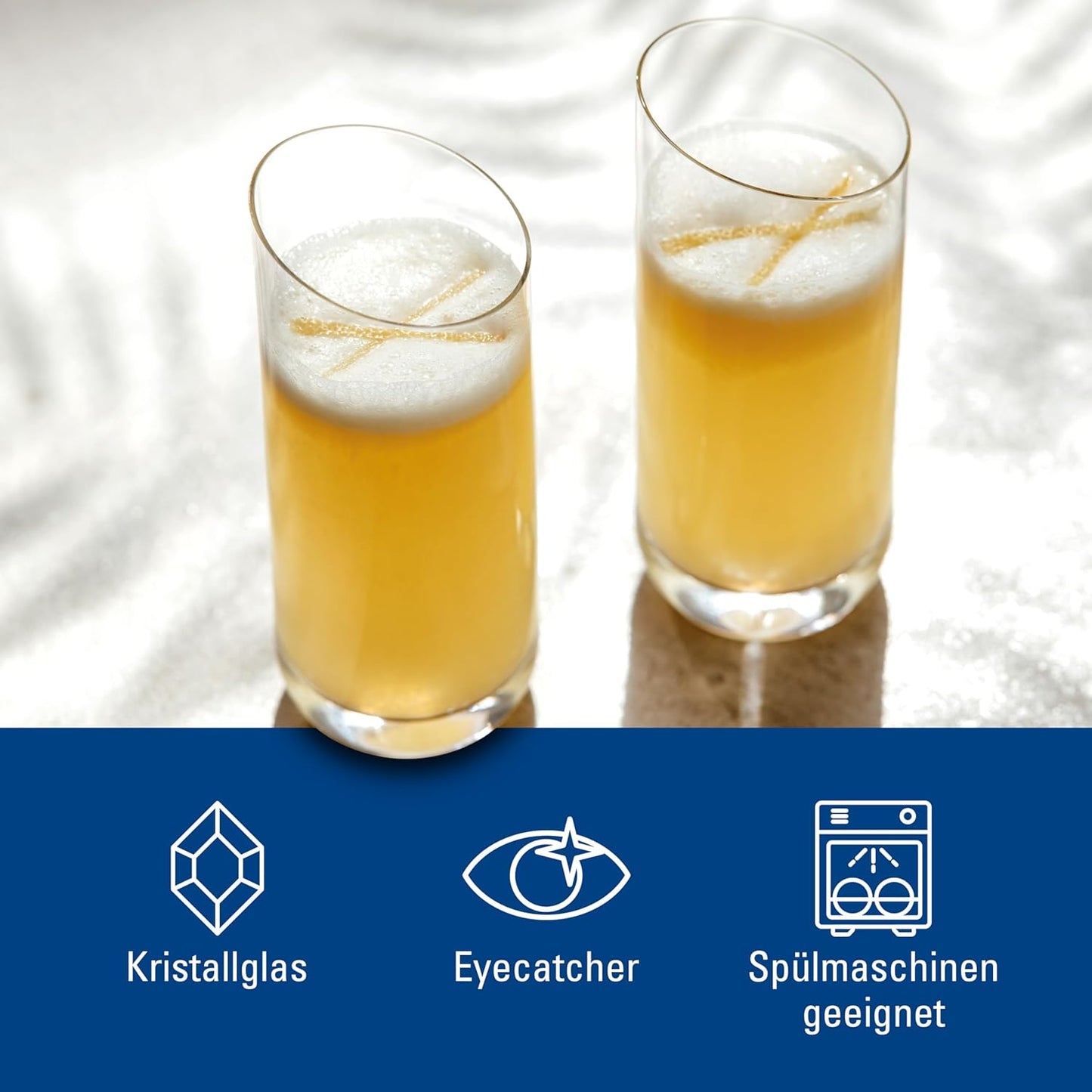 Villeroy & Boch New Moon Set, 4 Pieces, Elegant, Modern Sloping Long Drink, Crystal Glass, Transparent, Dishwasher Safe