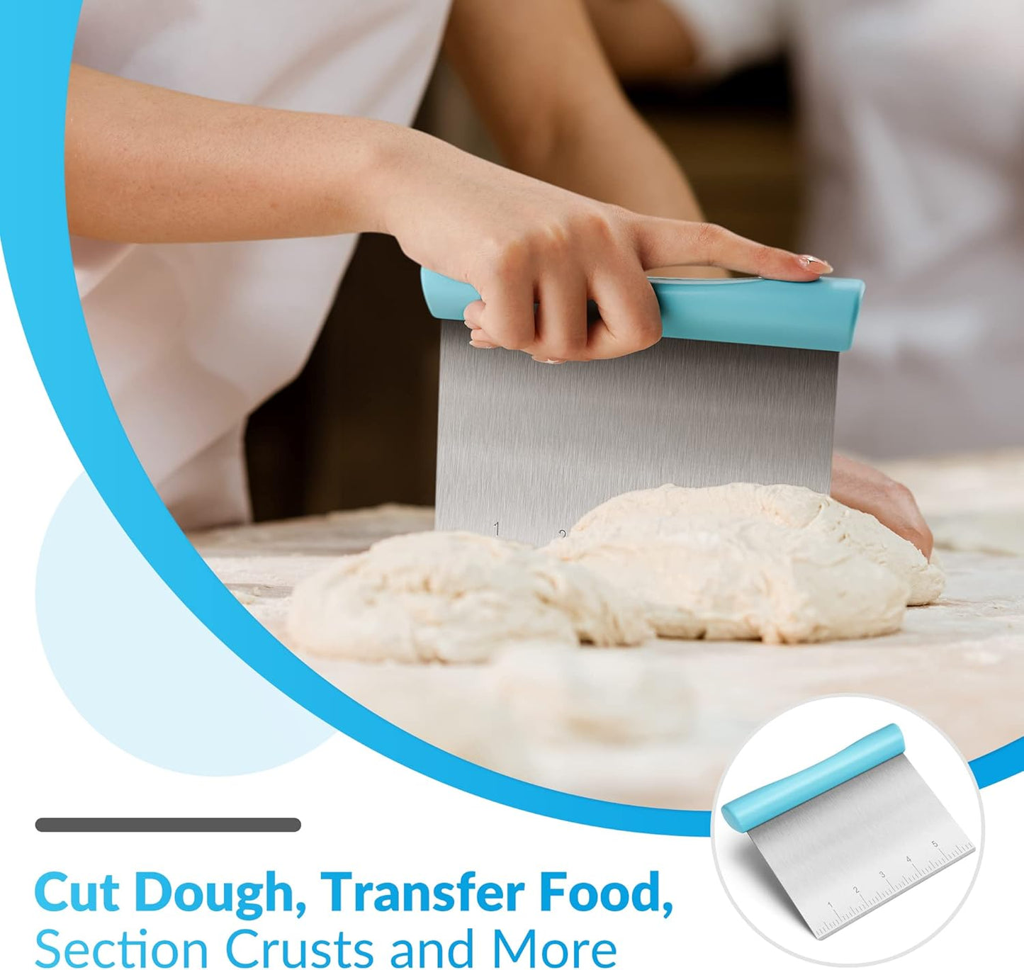 Rainspire Bench Scraper, Stainless Steel Dough Scraper, Pastry Scraper, Pizza and Dough Cutter Multi-Purpose Scraper/Chopper, Pizza Cutter Food Chopper Baking Supplies Kitchen Gadgets, Blue