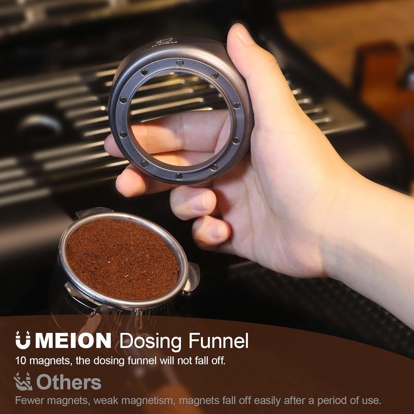 MEION 58mm Espresso Dosing Funnel and 58.5mm Puck Screen Set for 58mm Portafilters, Magnetic Coffee Portafilter Funnel, Reusable Espresso Puck Screen, Espresso Tools Accessories (Silver, 58mm)