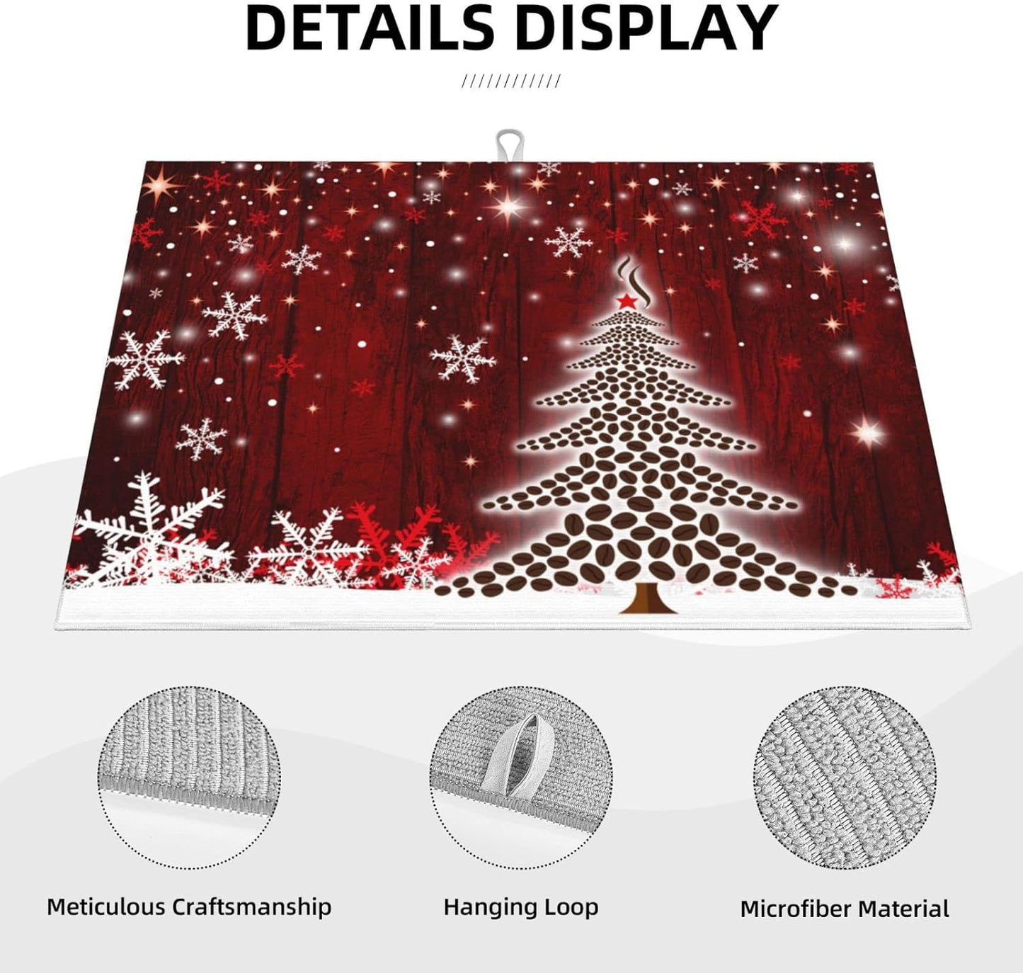 Large Dish Drying Mats For Kitchen Counter Microfiber Kitchen Drying Mat XL Draining Pad Absorbent Quick Drying Dish Mat 18x24 Inch - Christmas Tree