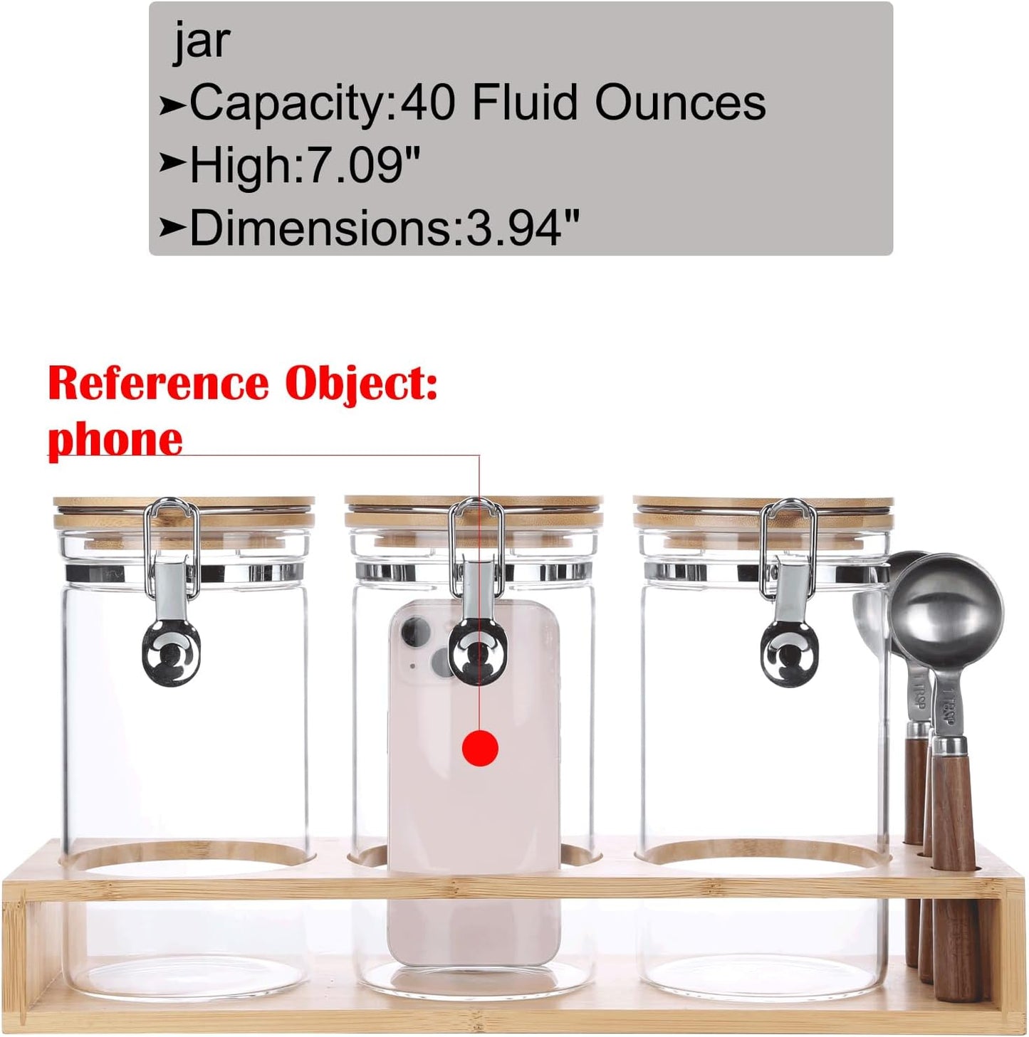 KKC HOME ACCENTS Glass Canisters with Airtight Hinged Lids and Scoops,Sealed Glass Storage Jar Containers for Coffee Beans,Loose Leaf Tea,Sugar,Ground Coffee,Matcha,Bamboo Lid Airtight Jars