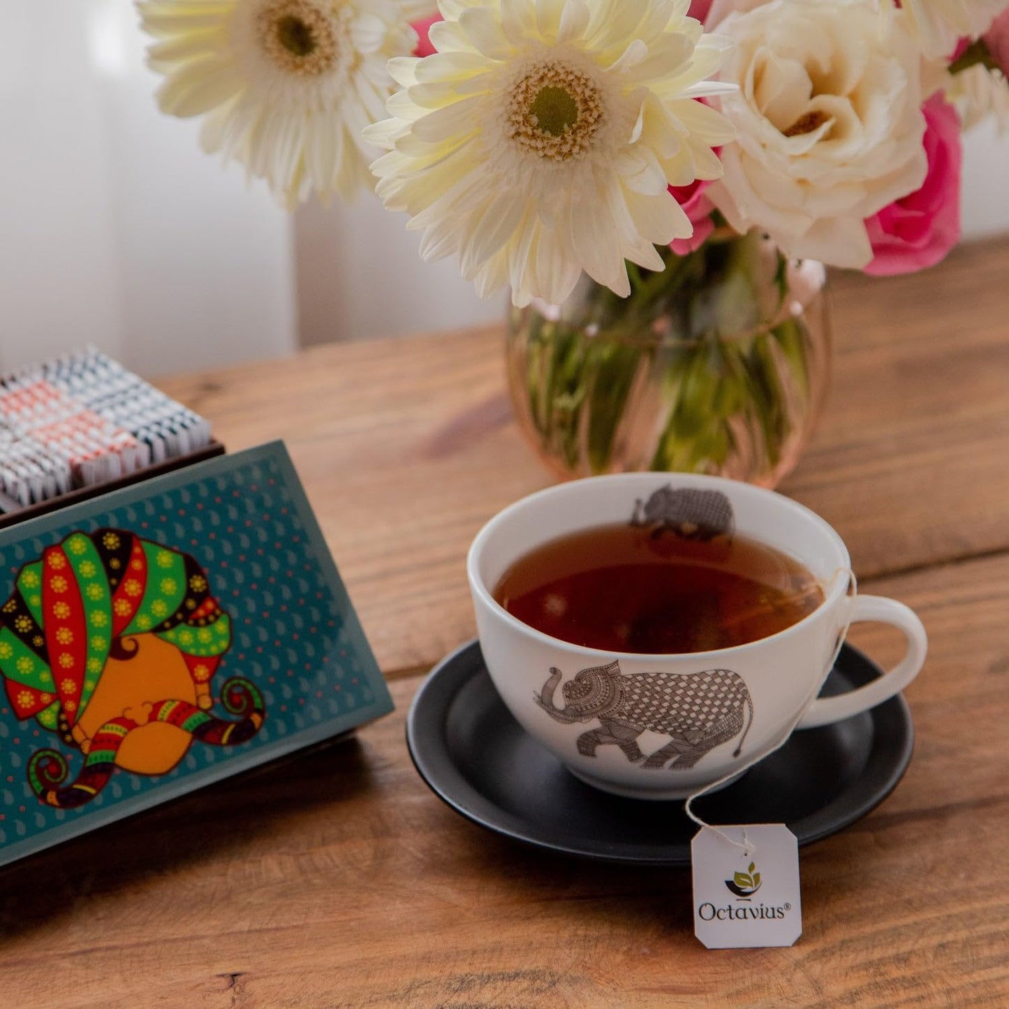 Octavius Urban Print Wooden Tea Sampler Box | Variety Pack Sampler | Perfect For Gifting & Thanksgiving - 6 Flavours & 30 Bags