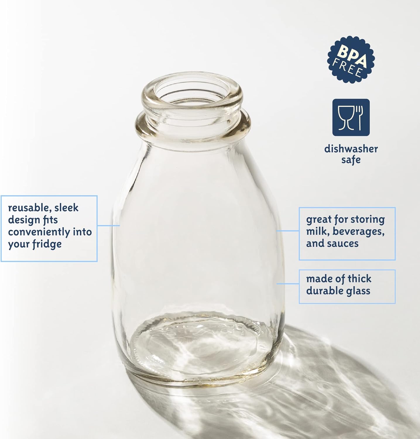 kitchentoolz 16 oz Glass Milk Bottle with Lid and Pour Spout – Small Glass Creamer Container for Refrigerator – Airtight Pint Milk Bottle for Coffee, Tea, and Liquid Storage