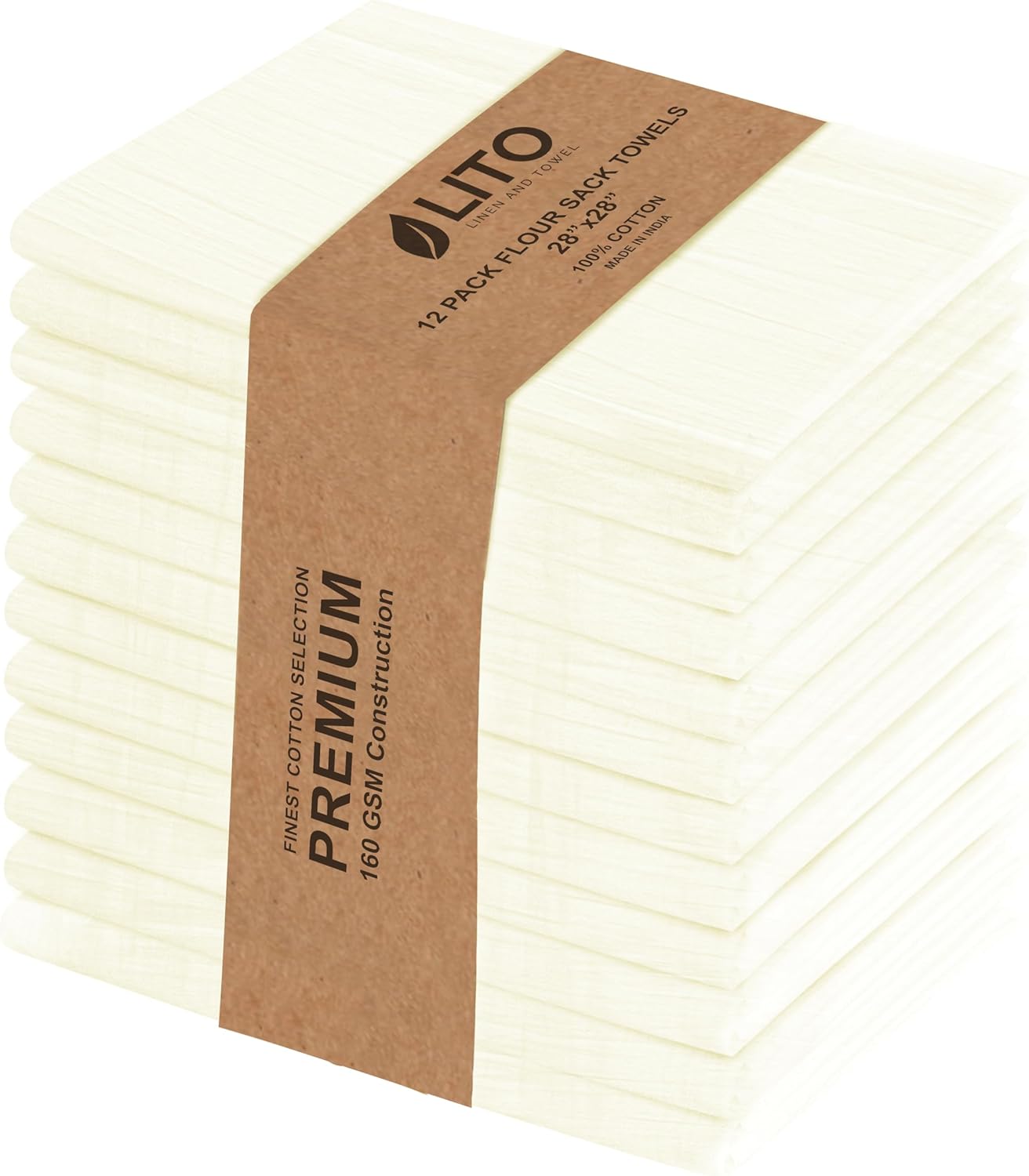 LITO LINEN AND TOWEL Flour Sack Towels – 100% Cotton, 28x28 Inches, Highly Absorbent, Embroidery-Ready Tea Towels for Kitchen & Crafts, Farmhouse Decor, Pack of 12 Natural
