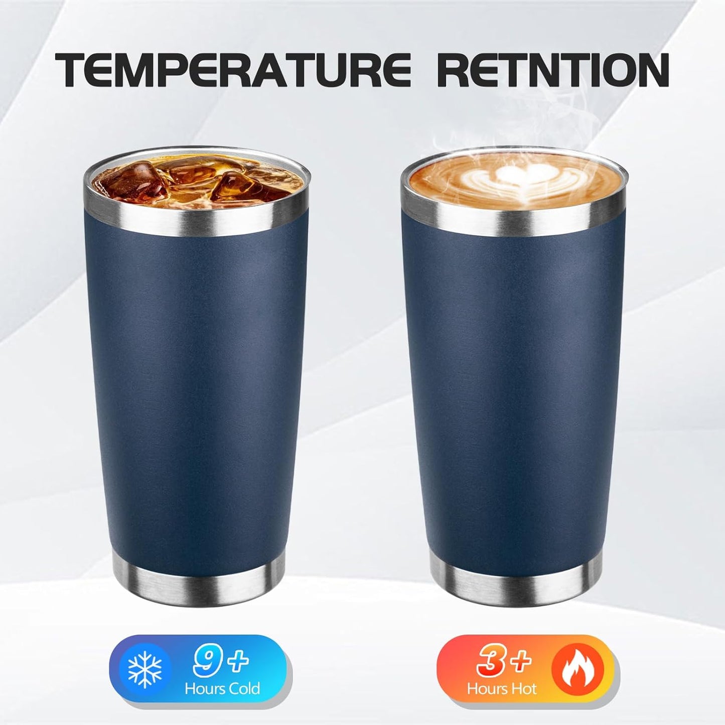 StarSpeed 20oz Tumbler Bulk with Lid, Stainless Steel Insulated Tumblers Double Wall Vacuum Insulated Travel Mug, Powder Coated Coffee Cups for Hot and Cold Drinks(Navy Blue,6)