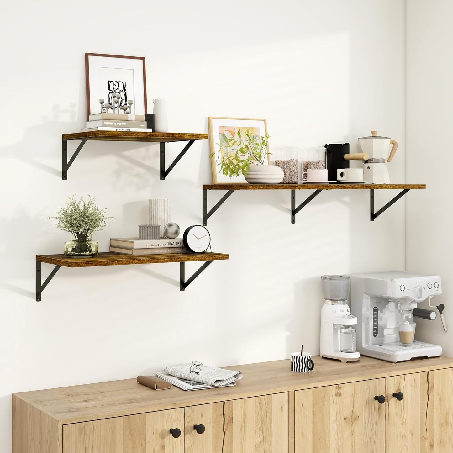 Dreamland Deep Floating Shelves for Wall, Brown Wood Wall Mounted Shelves, Large Floating Shelf 12 * 36 inch Set of 2 for Bookshelf Living Room Bedroom Home Office Bathroom