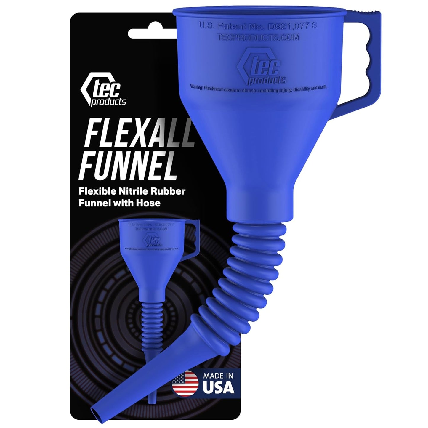 FlexAll Long Flexible Funnel for Automotive Use - Durable Nitrile Rubber - Ideal for Car Oil Change, Transmission Funnel Fluid, Diesel, Fuel, Gas - Made in USA - Blue (16 x 5 Inches)