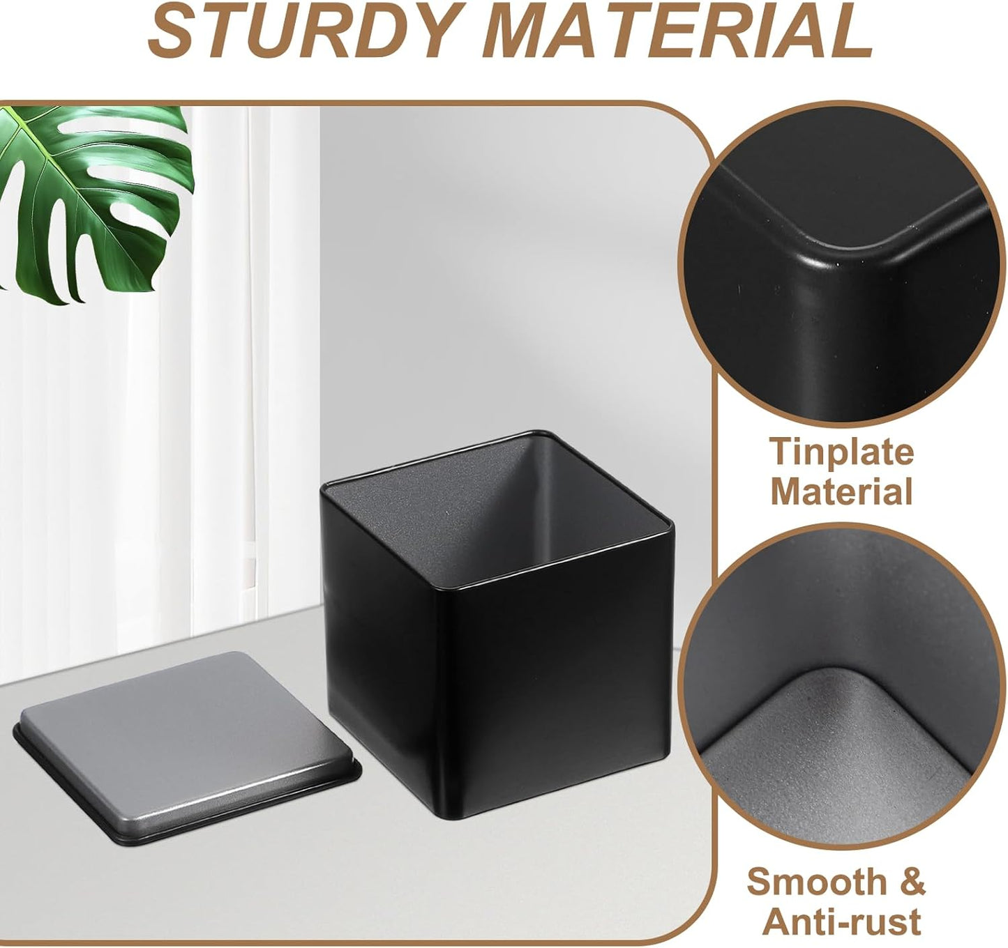 PATIKIL Metal Tea and Tin Set 3.35"x3.35"x3.35", 2 Pcs Airtight Storage Square Container with Lid for Loose Tea Coffee Candy Treats Gifts Spice DIY, Black