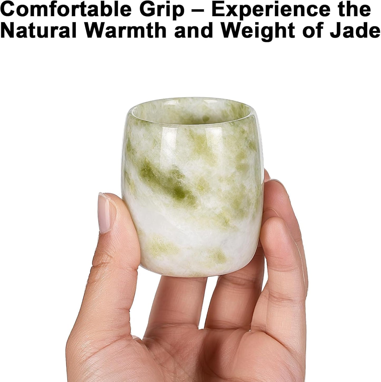 Handcrafted Natural Jade Shot Glasses – Set of 2 | 1.8 oz Whiskey, Espresso & Tequila Cups in Unique Drum Shape, Oriental Inspired Luxury Gift for Men & Whiskey Lovers