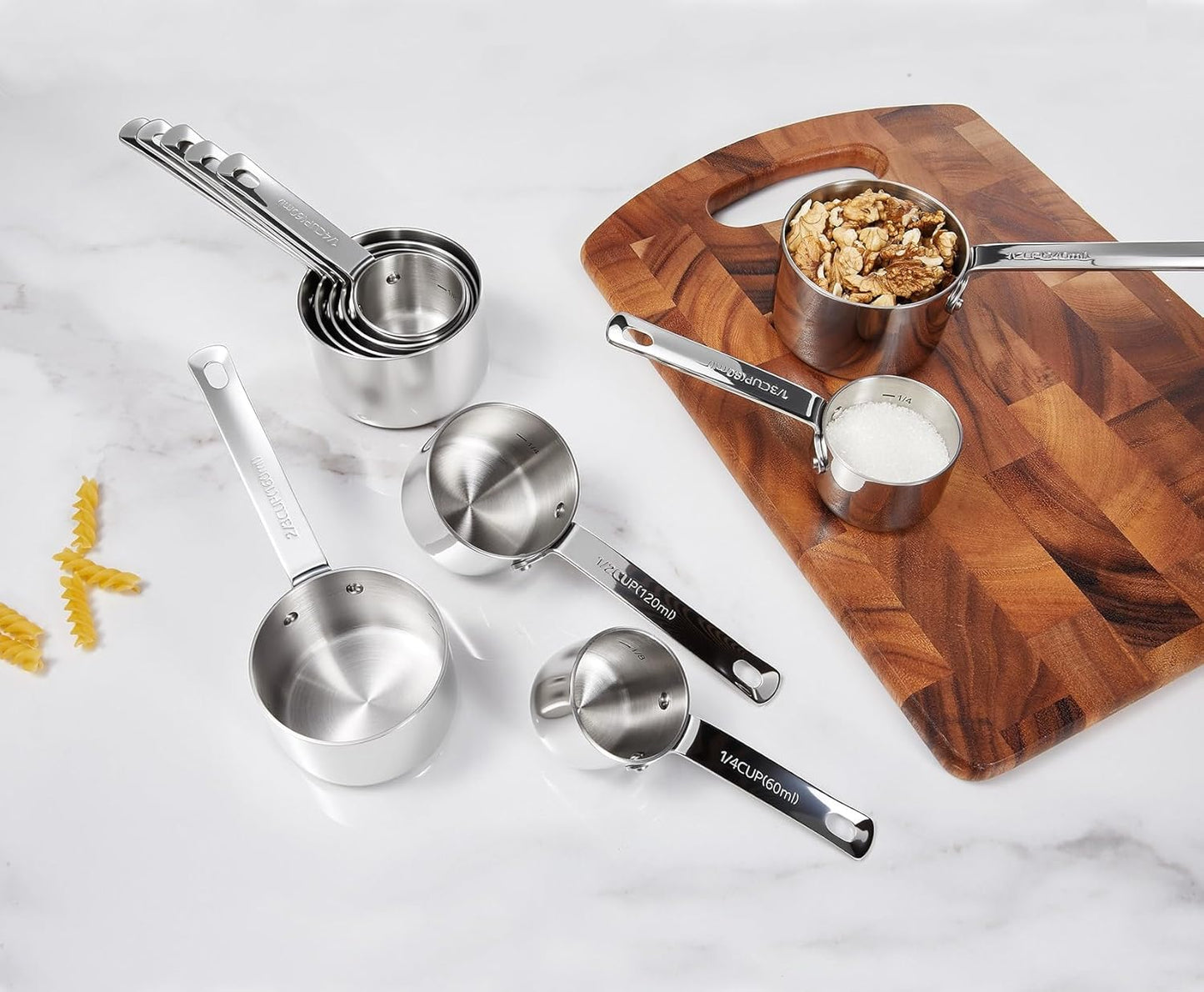 KEAWELL Premium 5-Piece Measuring Cups Set –1/4, 1/3, 1/2, 2/3, and 1 cup-18/10 Stainless Steel - Durable, Stackable, Dishwasher Safe – Nesting Design for Baking & Cooking (Silver, 5PC Measuring Cups)