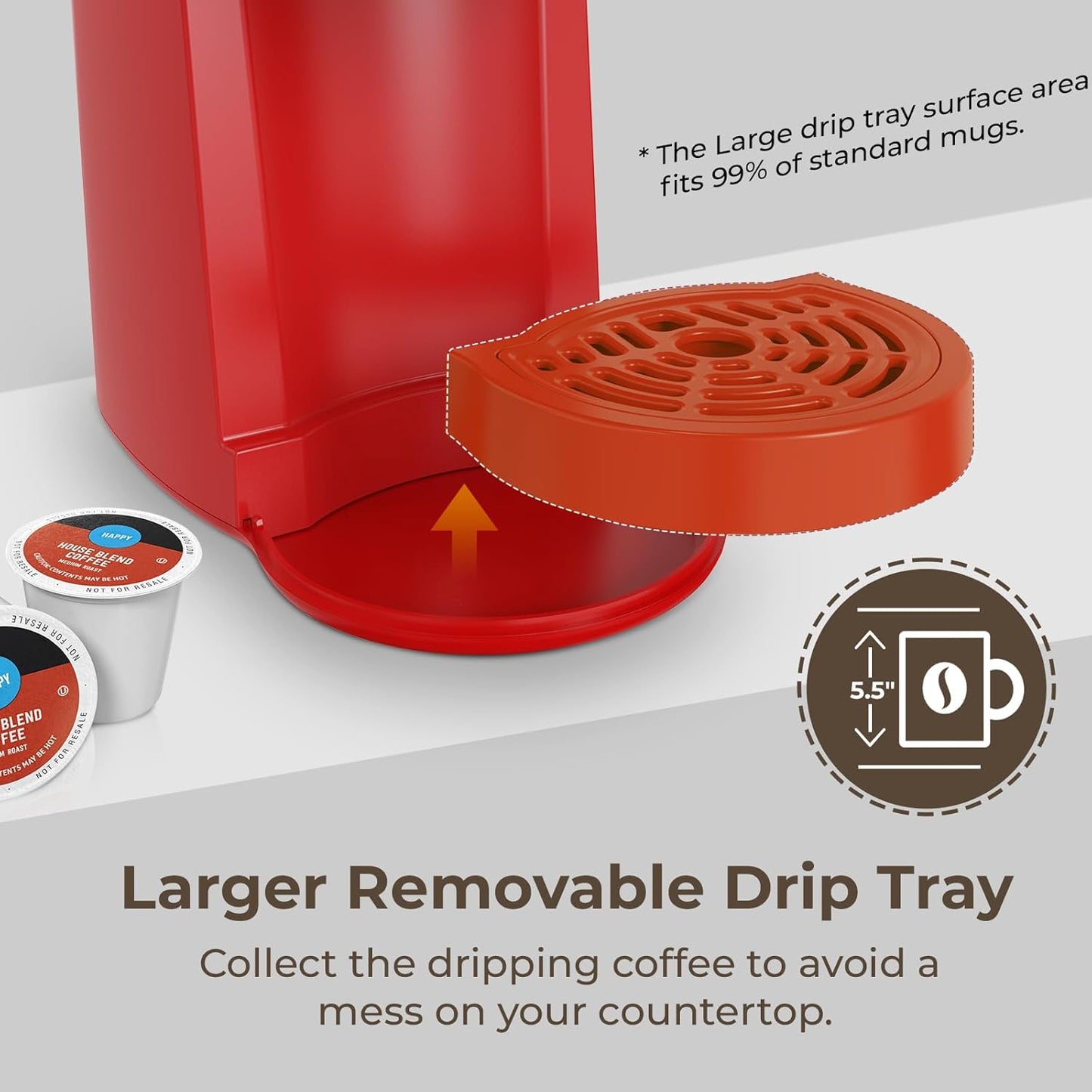 CHULUX Classic Single Serve Coffee Maker for K Cup, One Button Easy Coffee Machine for Office, RV, Travel and Dorm, Red