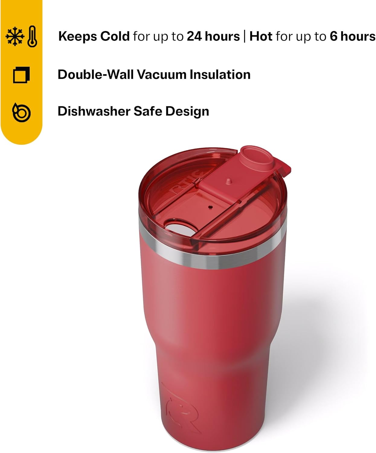 RTIC 30oz Essential Tumbler with Lid, Insulated, Stainless Steel, Metal, Double Wall Vacuum-Insulation, Ceramic Lined, Travel Cup for Iced Coffee, Tea, Hot and Cold Drink, Flag Red