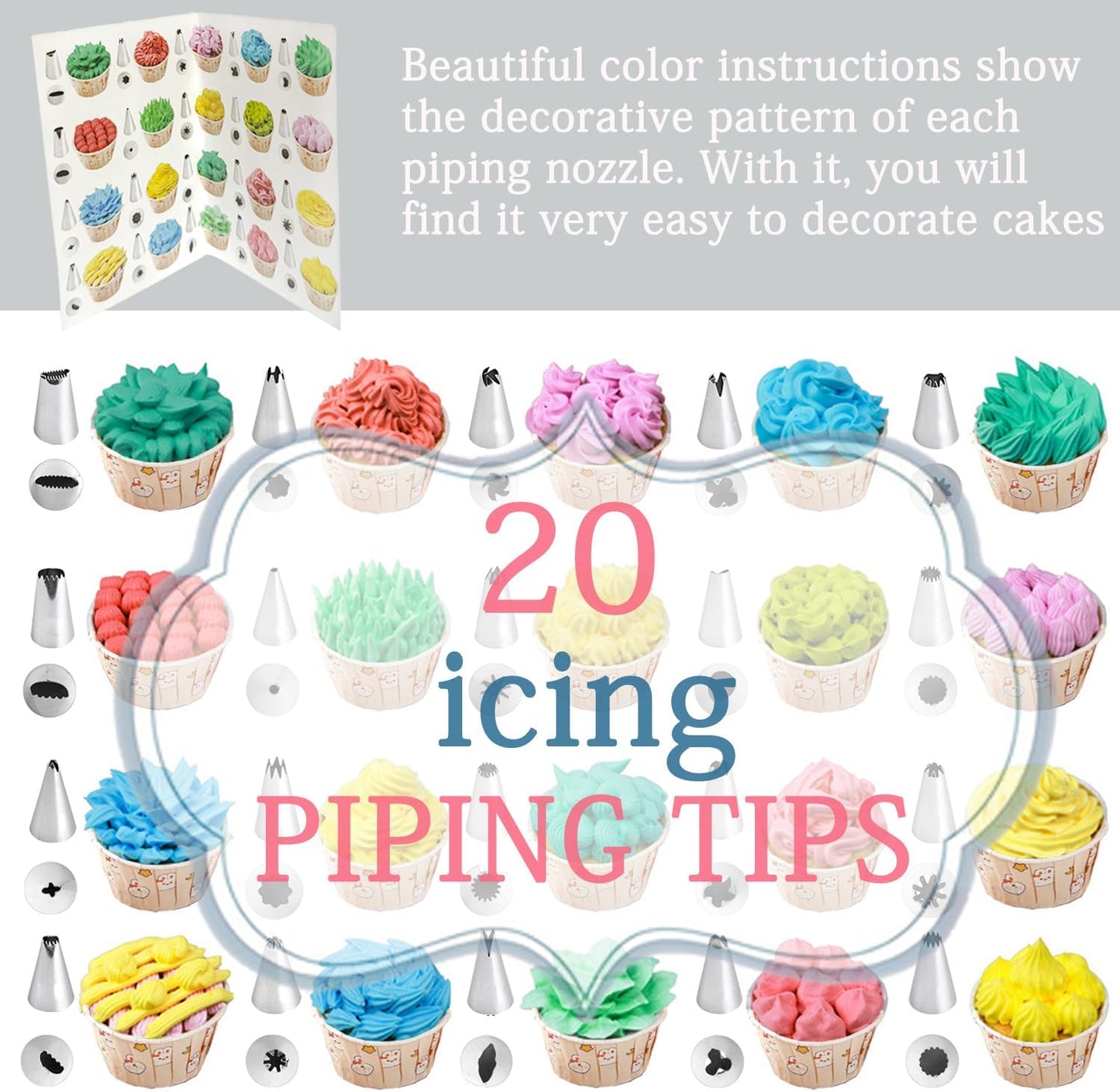Reusable Piping Bags and Tips Set - Silicone Pastry Bags 3X (12’’+14’’+16’’) with Icing & Frosting Tips for Cake Decorating, Cupcakes, Cookies, Deviled Eggs, and Baking Accessories, Baking Tools Kit