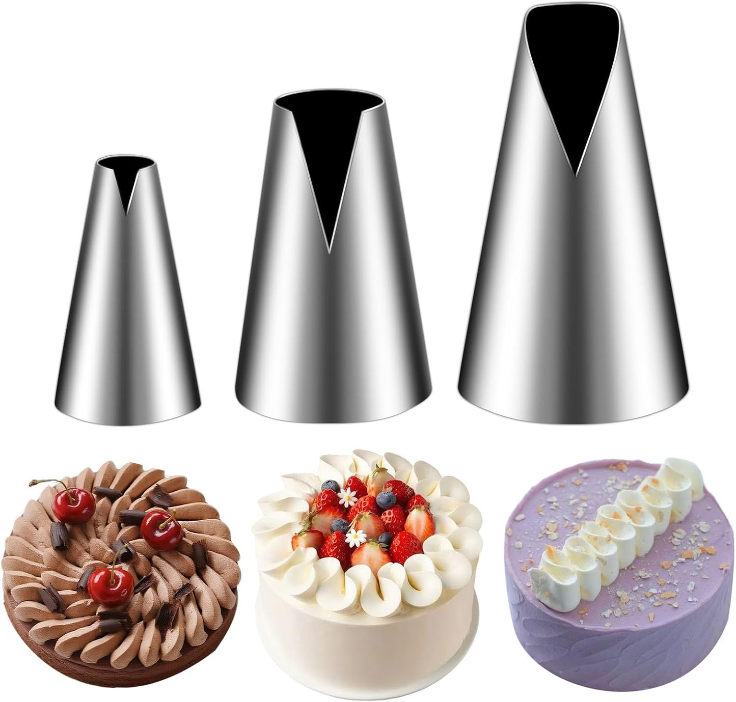 Suuker 3 Pieces Russian Piping Tips Set,V-shaped Wave Cake Decorating Nozzles Tips Piping Kit for Pastry Cupcakes Cakes Cookies Decorating Stainless Steel Kitchen Gadgets