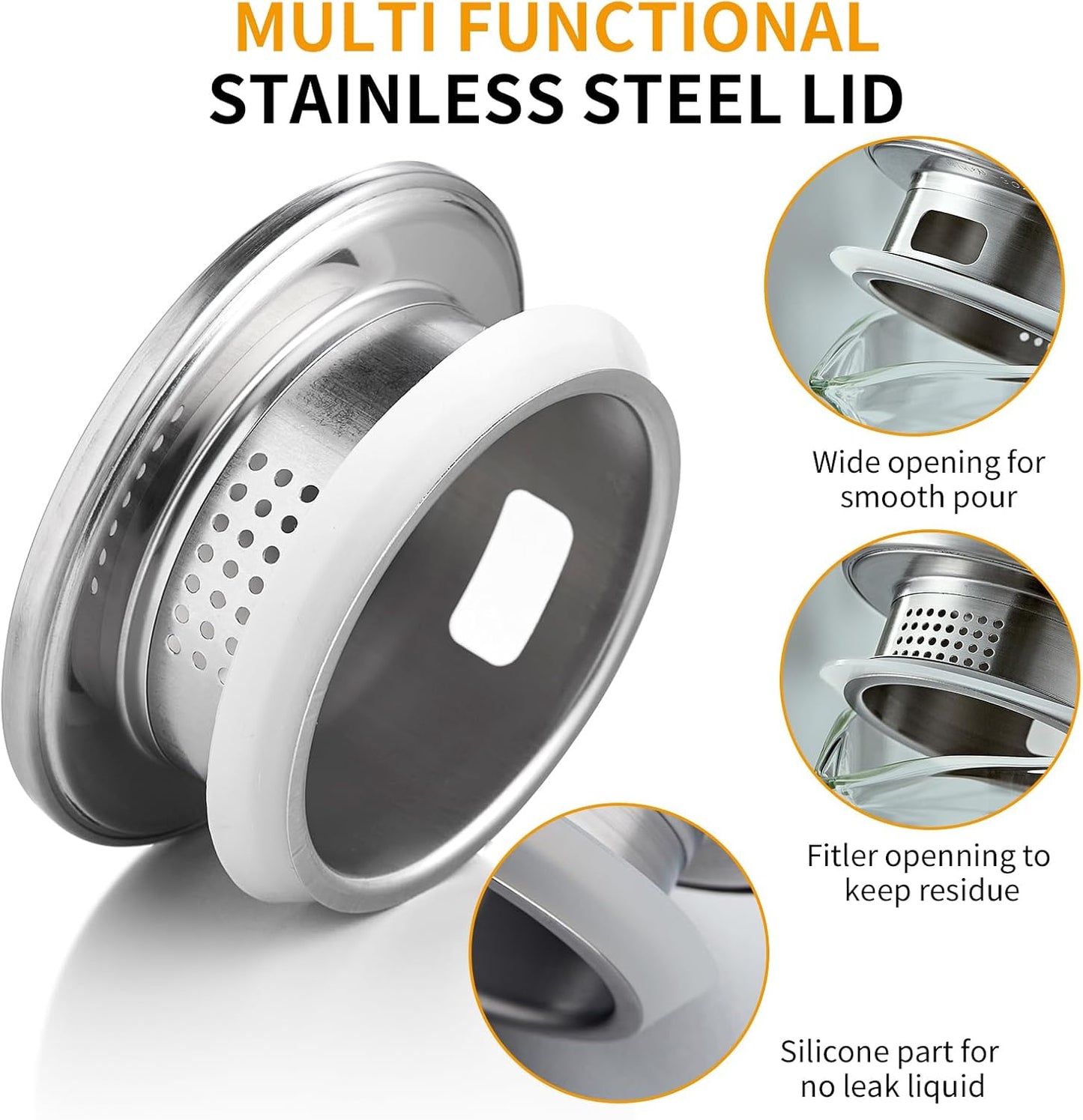 UNBREAKABLE - 1 Gallon Glass Pitcher – 3800ml Heat-Resistant Borosilicate Water Jug with Stainless Steel Lid, Easy to Clean, Handmade Carafe for Hot & Cold Drinks – Modern Style for Home or Office