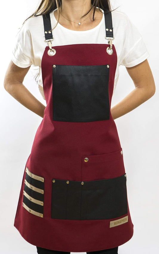 Unisex Chef Apron for Men & Women | Waterproof, Cross Back, Cotton Canvas with Pockets for Kitchen, BBQ, Hairdresser