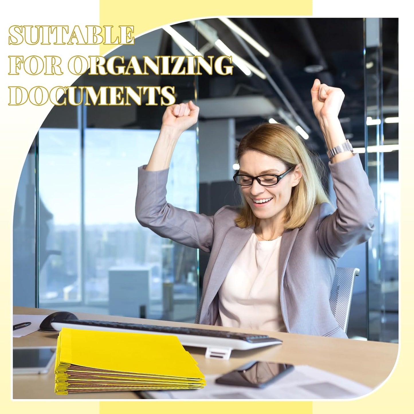 60 Pcs Classification Folders Letter Size, Back to School Supply for Teacher, Student, 3 Dividers Pressboard File Folder Bulk with 2 Fasteners, 3.5 Inch Expanding File Organizer (Yellow)