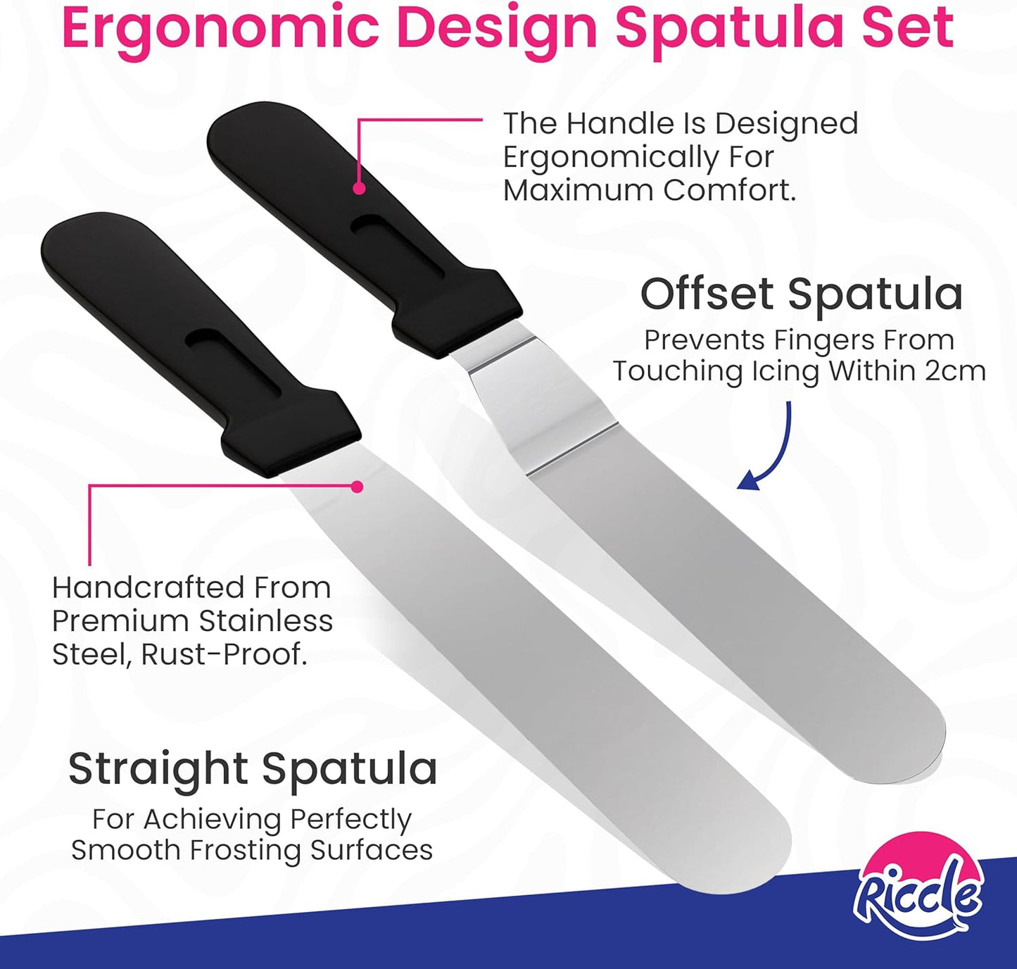 Riccle 88 pcs Cake Decorating Kit with Blue Cake Turntable - Includes 50 Disposable + 2 Reusable Piping Bags and Tips Set, 24 Icing Piping Tips, 2 Spatulas, 3 Icing Comb Scraper (Black)