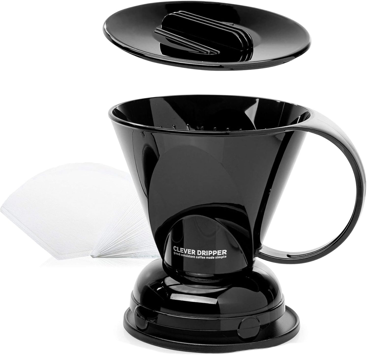 Clever Coffee Dripper and Filters, Large 18 oz (Black)| Barista's Choice| Safe BPA Free Plastic|Includes 100 Filters