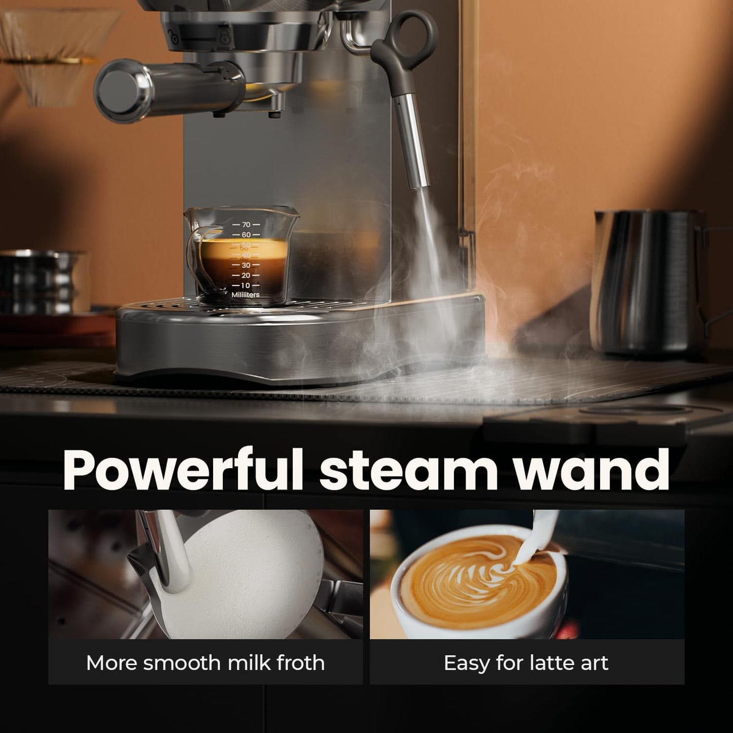 Espresso Machine - 20 Bar Espresso Maker with Milk Frother Steam Wand, Coffee Maker for Latte & Cappuccino, 1450W Semi-Automatic Coffee Machine with 34oz Removable Water Tank, Compact Kitchen