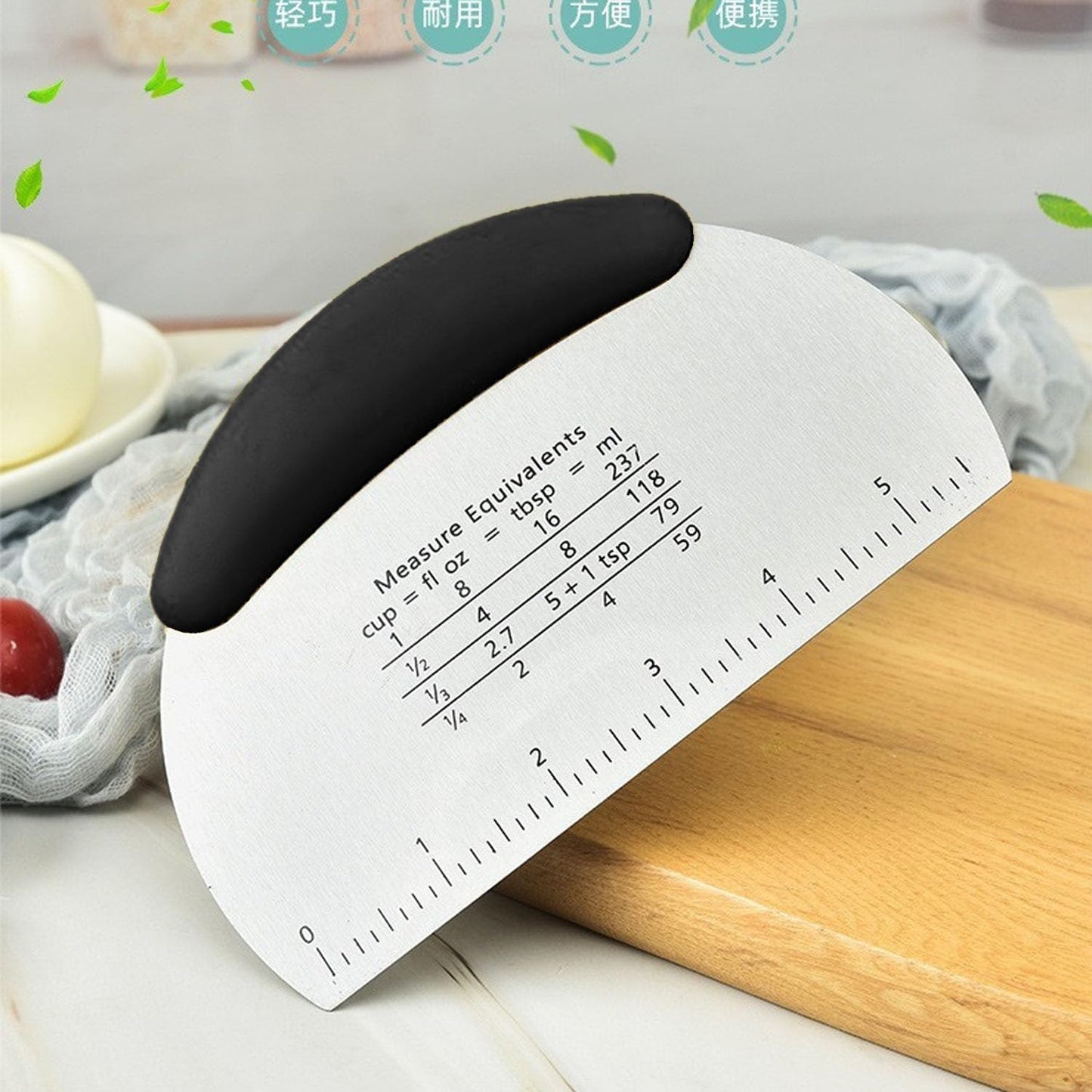 2PCS Dough Scraper Pastry Cutter Dough Cutter Stainless Steel Mirror Polished with Measuring Scale Multipurpose- Cake, Pizza Cutter Pastry Bread Separator Scale Knife (Blcak)