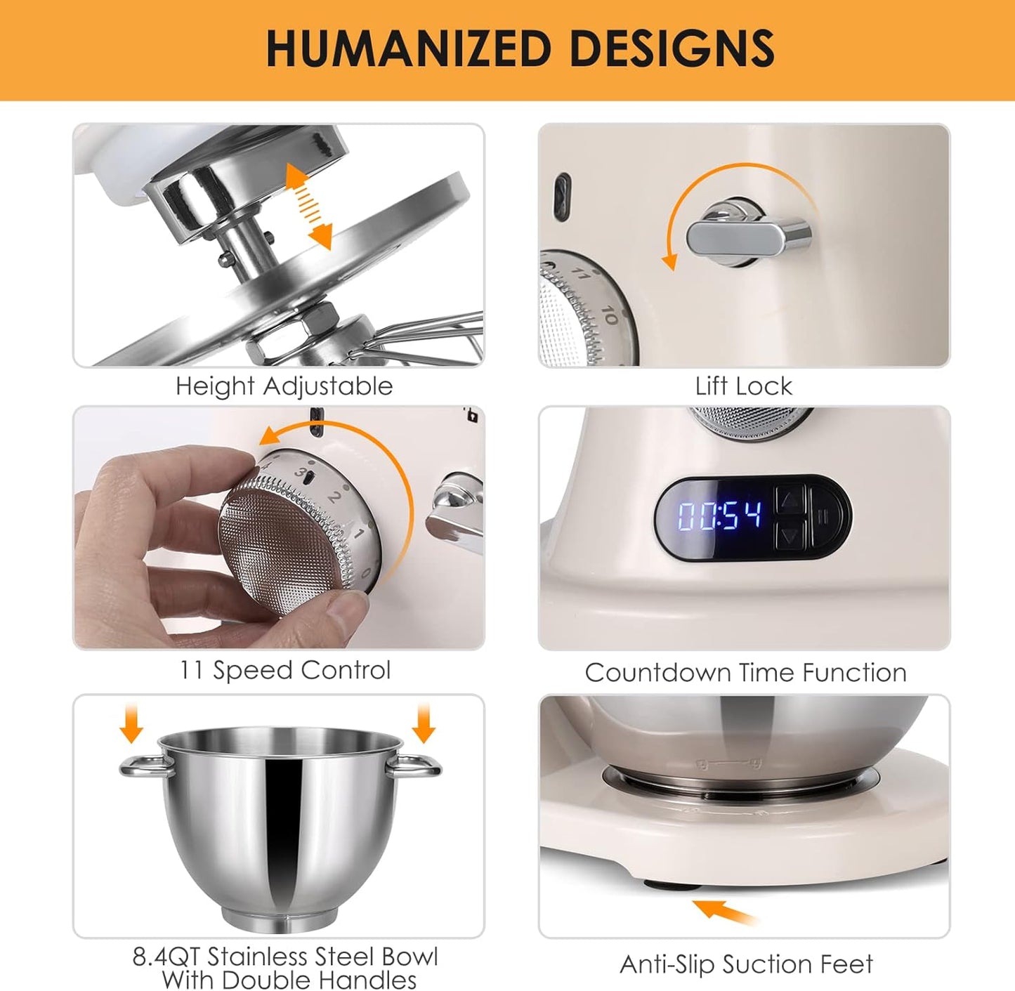 8.4QT Commercial Stand Mixer 800W with NSF Certified and Aluminum Die Casting, Mixers Kitchen Electric Stand Mixer Metal Food Mixer with Stainless Steel 8L Bowl, Dough Hook, Whisk and Beater